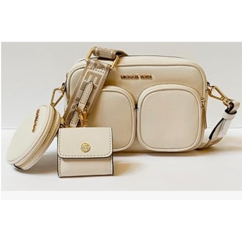 Michael Kors Jet Set Medium Crossbody Leather Bag Tech Attached (Lt Cream) - Picture 2 of 4